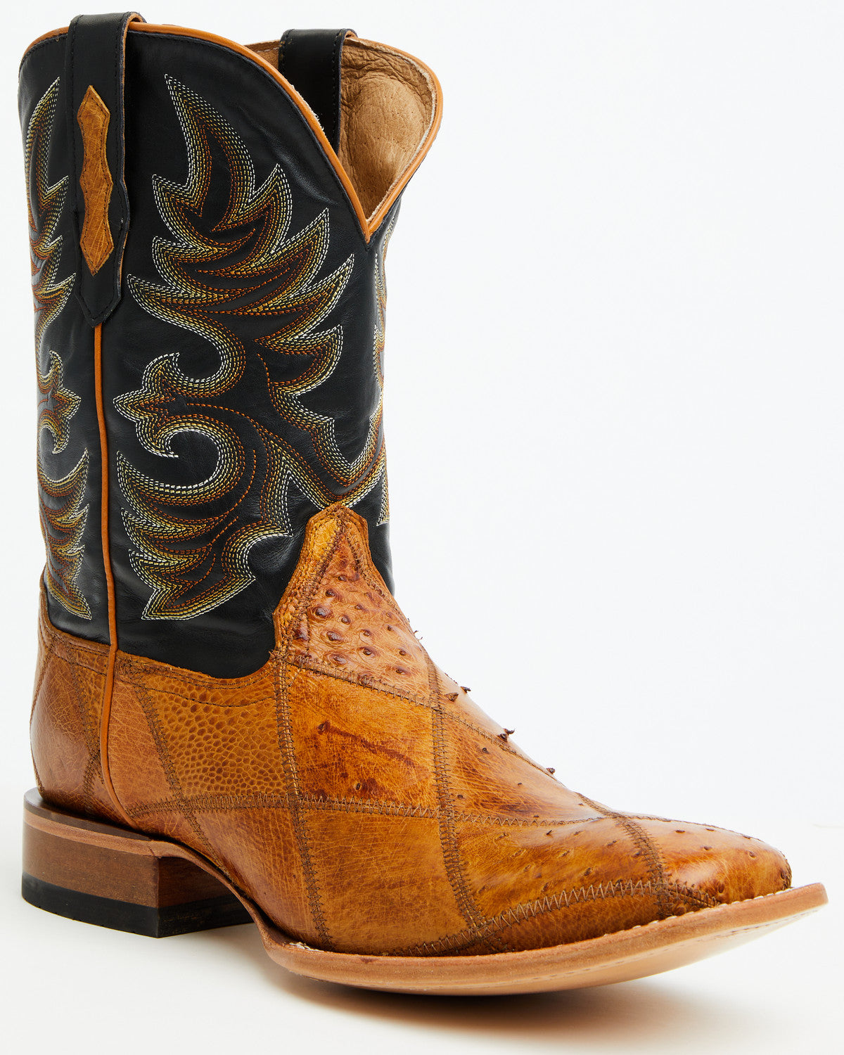 Men's Exotic Ostrich Patchwork Western Boots - Broad Square