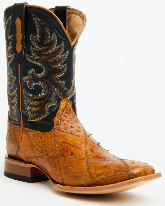 Men's Exotic Ostrich Patchwork Western Boots - Broad Square