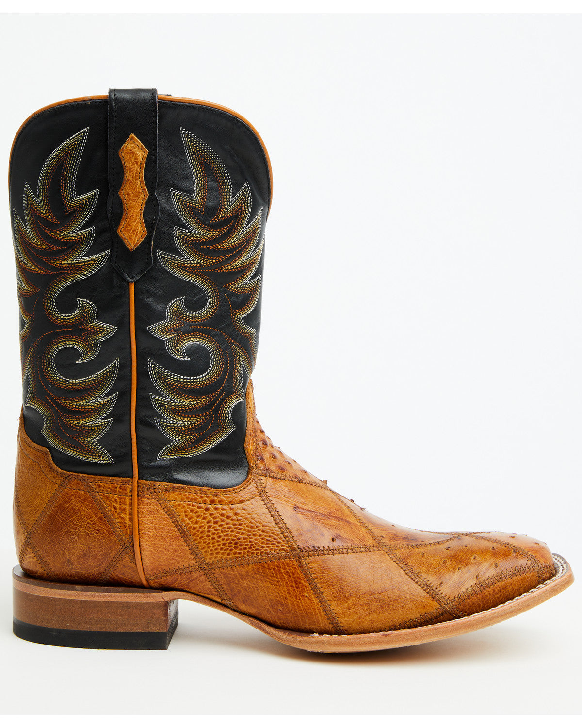 Men's Exotic Ostrich Patchwork Western Boots - Broad Square