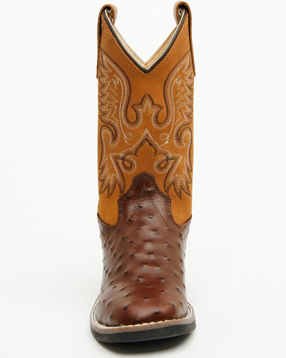 Boys' Dean Ostrich Print Western Boots - Broad Square Toe