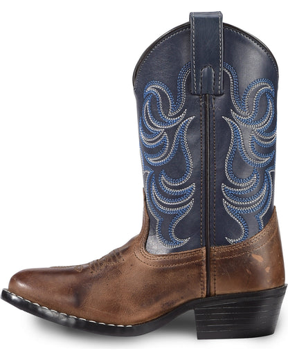 Boys' Holt Two-Tone Embroidered Western Boots - Round Toe