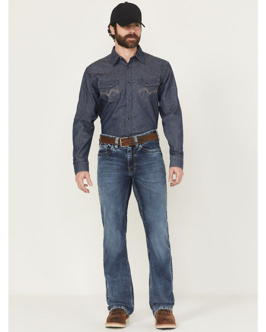 Men's FR Medium Wash Slim Bootcut Stretch Denim Work Jeans