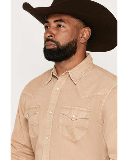 Men's Solid Long Sleeve Snap Denim Western Shirt - Tall