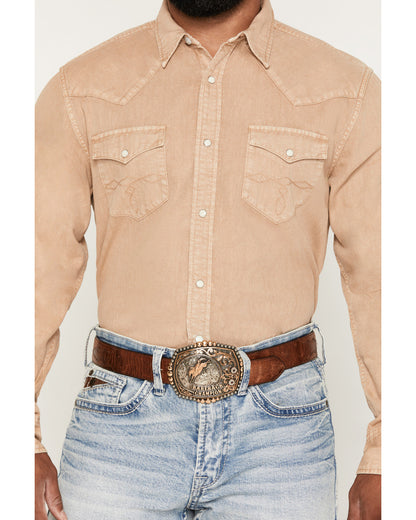 Men's Solid Long Sleeve Snap Denim Western Shirt - Tall