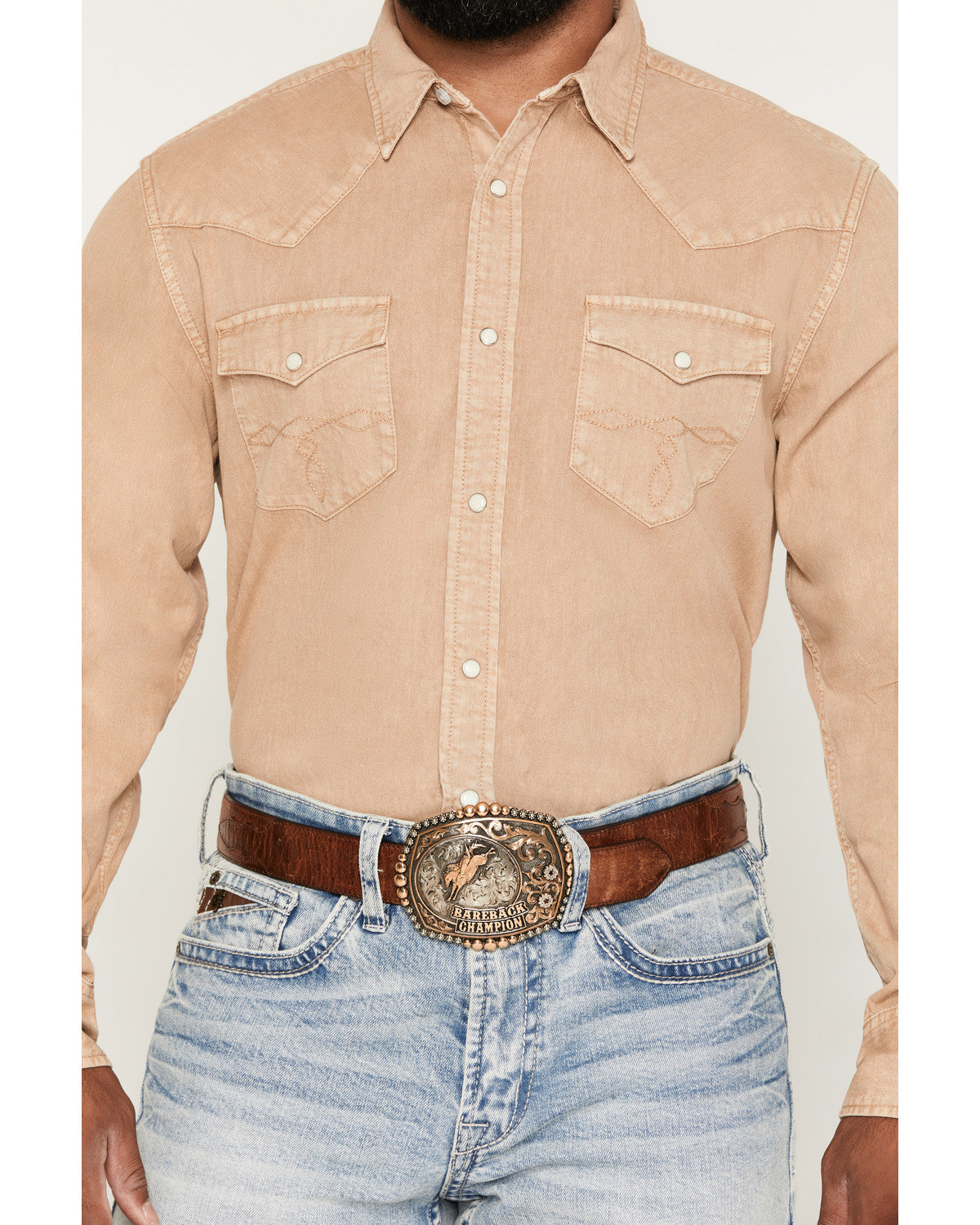 Men's Solid Long Sleeve Snap Denim Western Shirt - Big