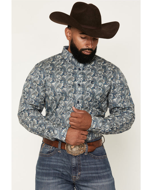 Men's Lost Resort Paisley Print Long Sleeve Button-Down Str