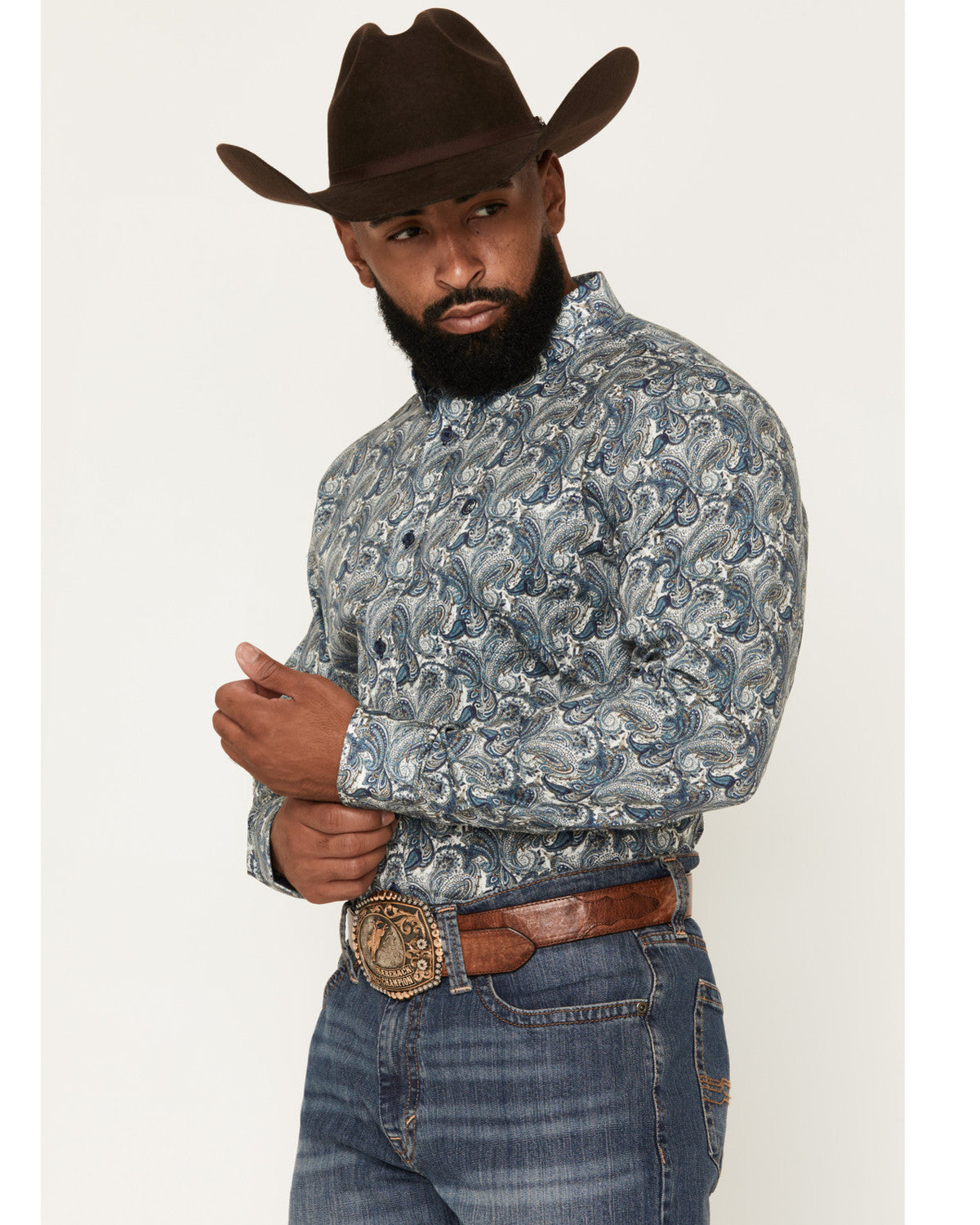 Men's Lost Resort Paisley Print Long Sleeve Button-Down Str