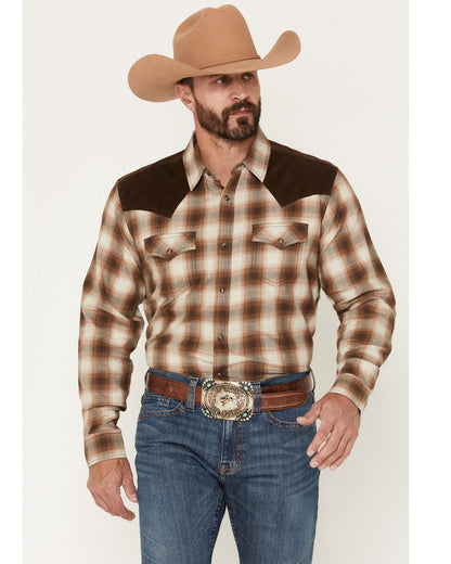 Men's Mad Plaid Print Corduroy Long Sleeve Snap Western Shi
