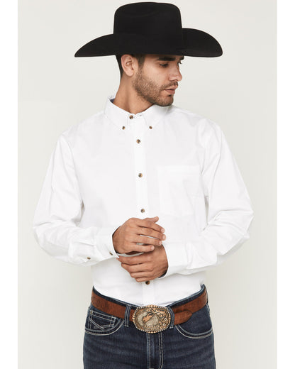 Men's Basic Solid Long Sleeve Button-Down Stretch Western S