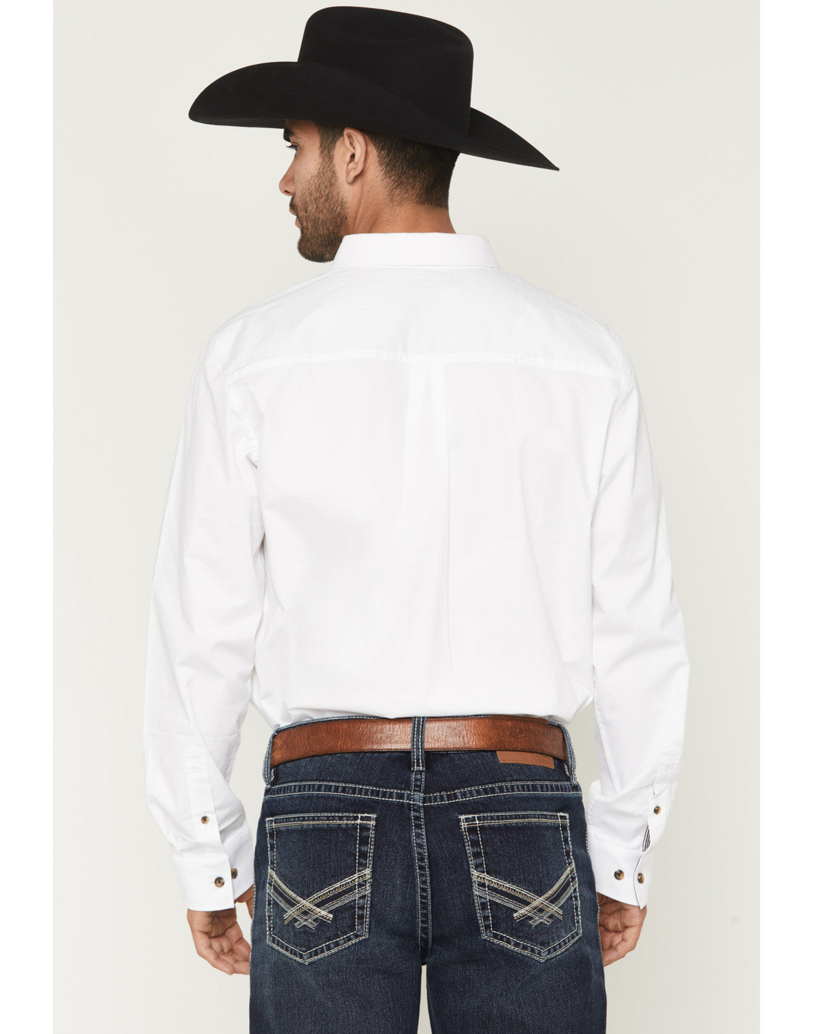 Men's Basic Solid Long Sleeve Button-Down Stretch Western S