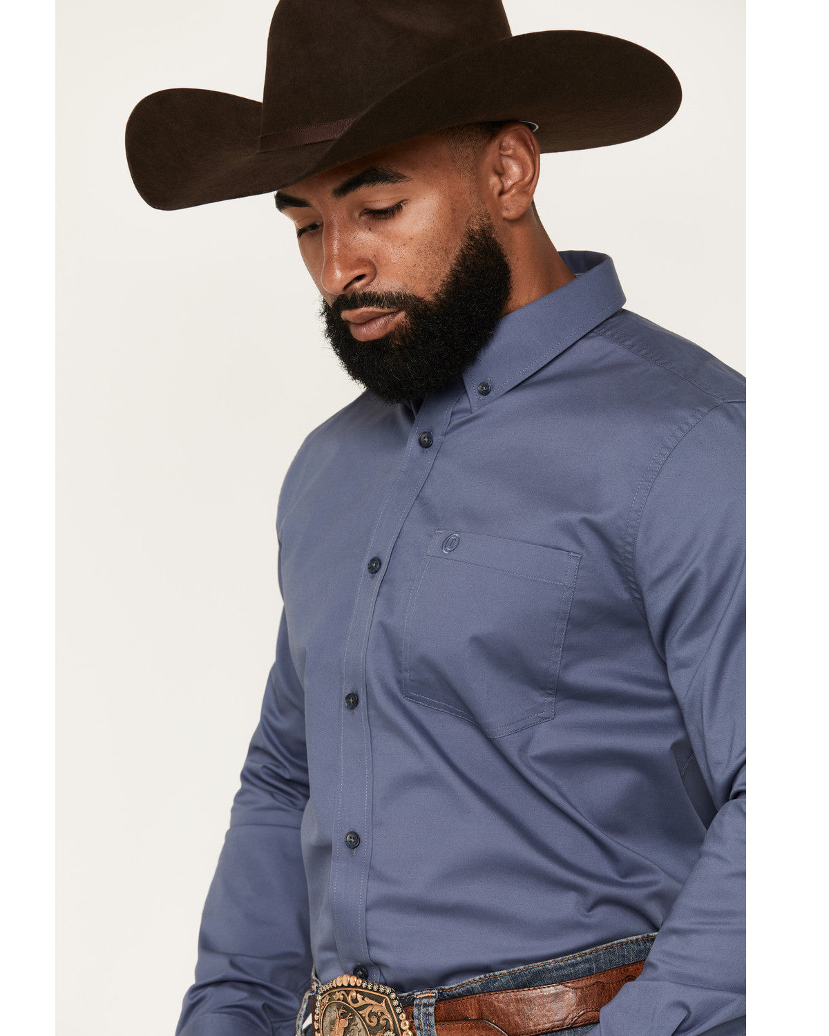 Men's Solid Long Sleeve Button-Down Stretch Western Shirt -