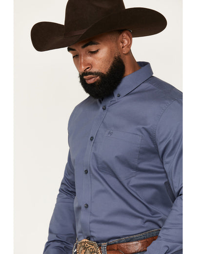 Men's Solid Long Sleeve Button-Down Stretch Western Shirt -