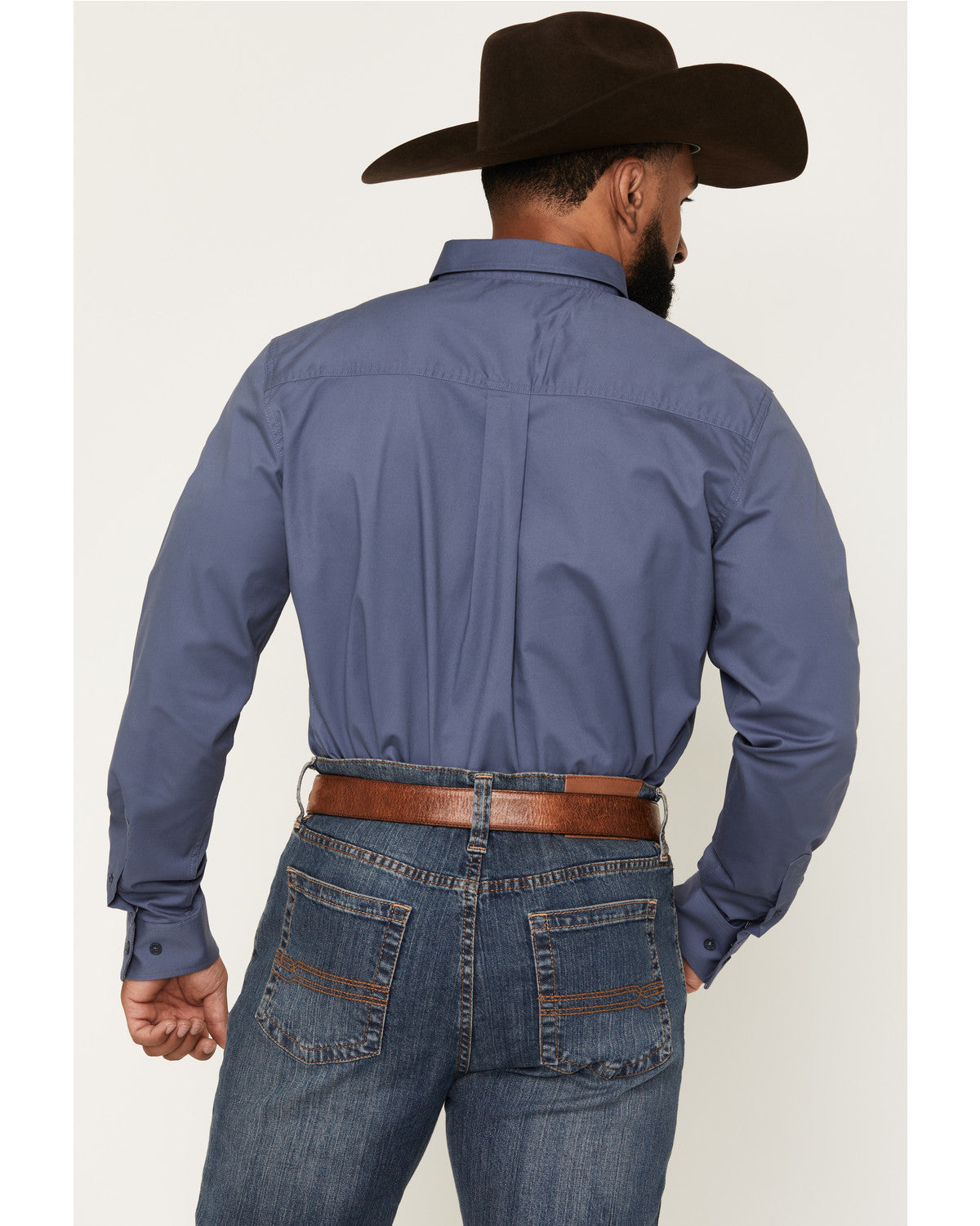 Men's Solid Long Sleeve Button-Down Stretch Western Shirt -