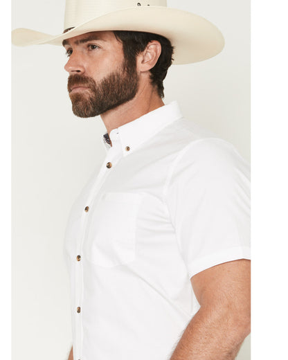Men's Basic Solid Short Sleeve Button-Down Stretch Western