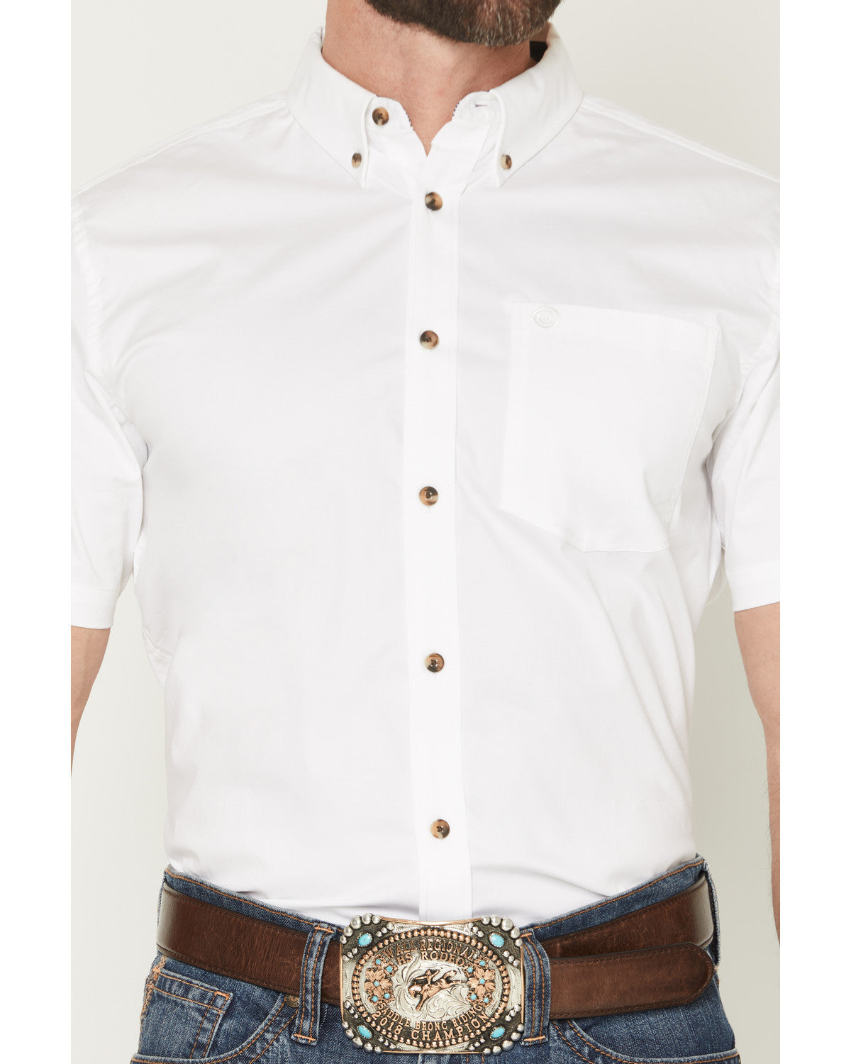 Men's Basic Solid Short Sleeve Button-Down Stretch Western