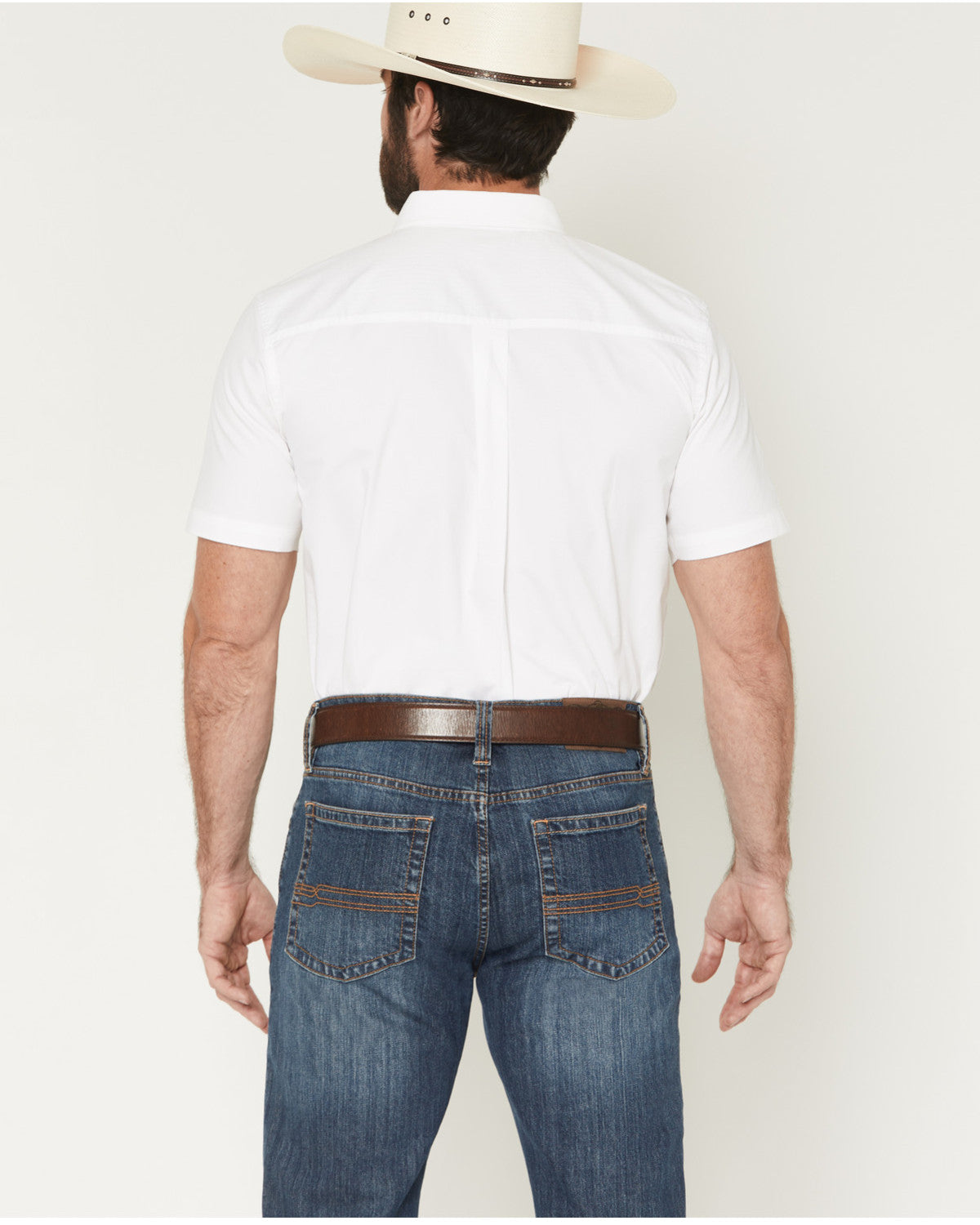 Men's Basic Solid Short Sleeve Button-Down Stretch Western