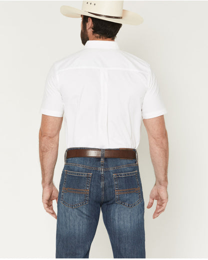 Men's Basic Solid Short Sleeve Button-Down Stretch Western