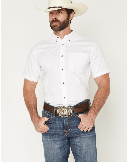 Men's Basic Solid Short Sleeve Button-Down Stretch Western
