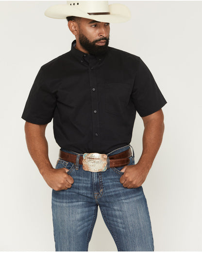 Men's Basic Solid Short Sleeve Button-Down Stretch Western