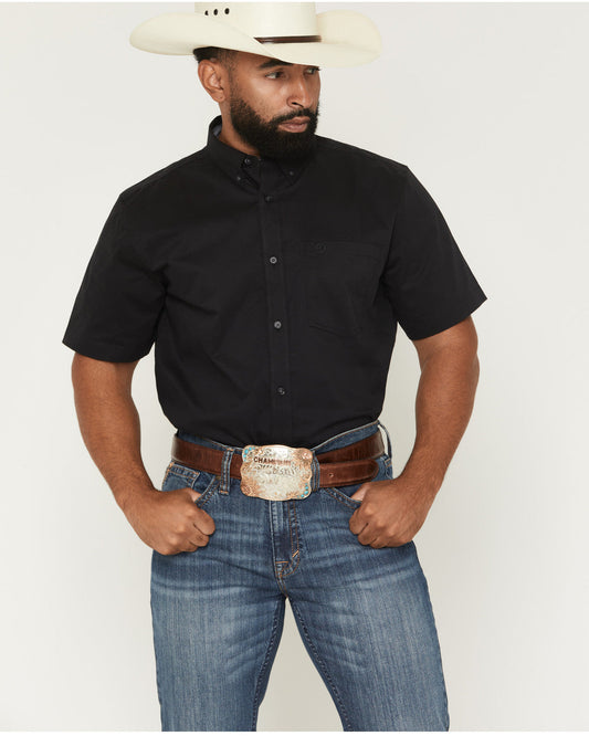 Men's Basic Solid Short Sleeve Button-Down Stretch Western