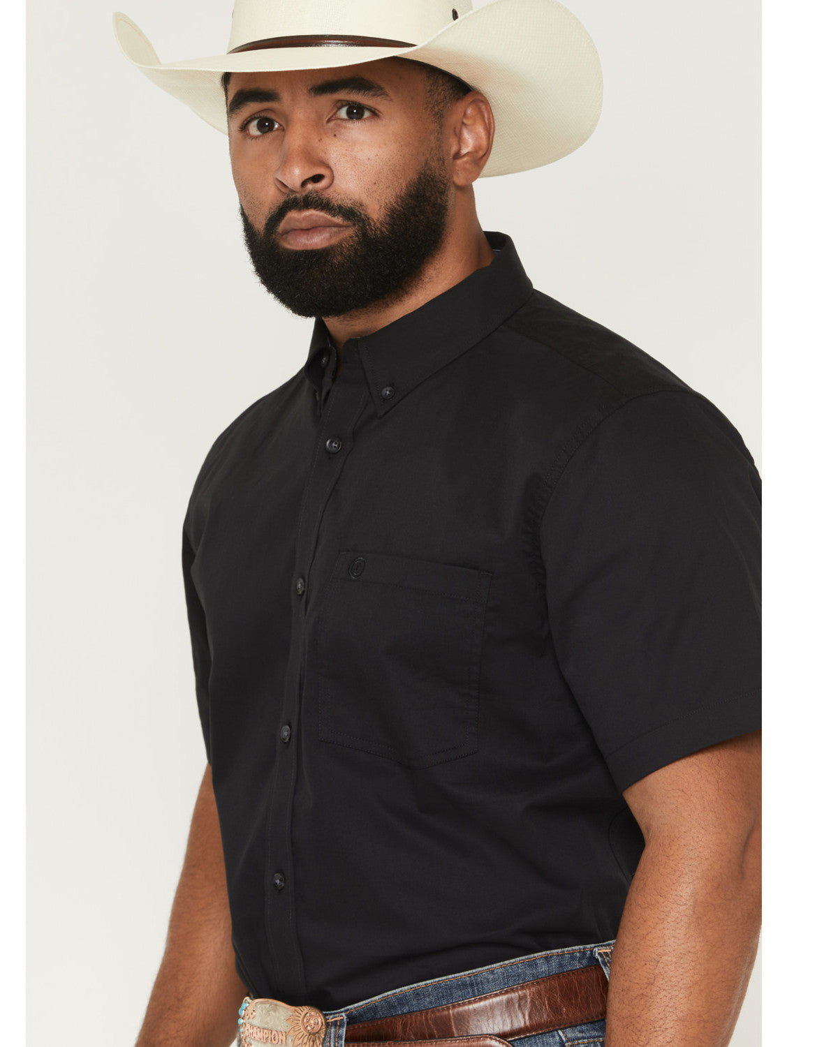 Men's Basic Solid Short Sleeve Button-Down Stretch Western