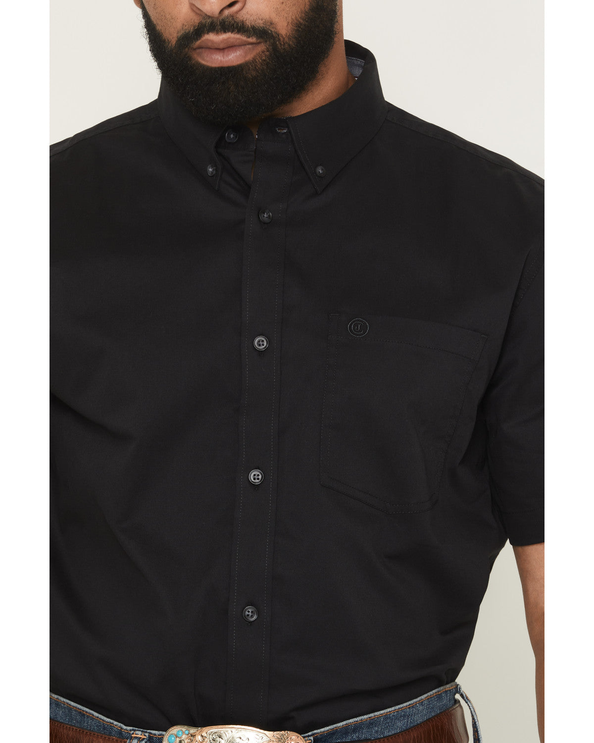 Men's Basic Solid Short Sleeve Button-Down Stretch Western