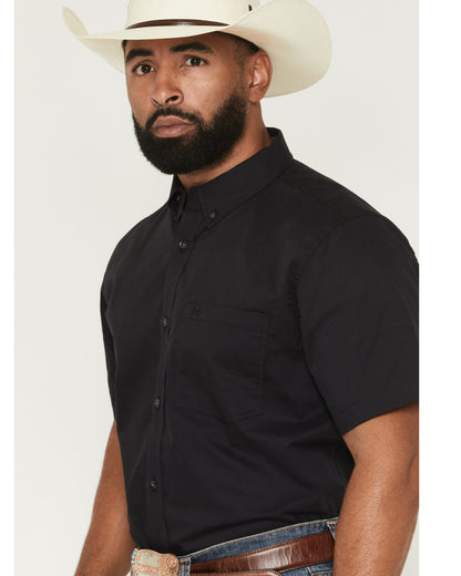 Men's Basic Solid Short Sleeve Button-Down Stretch Western