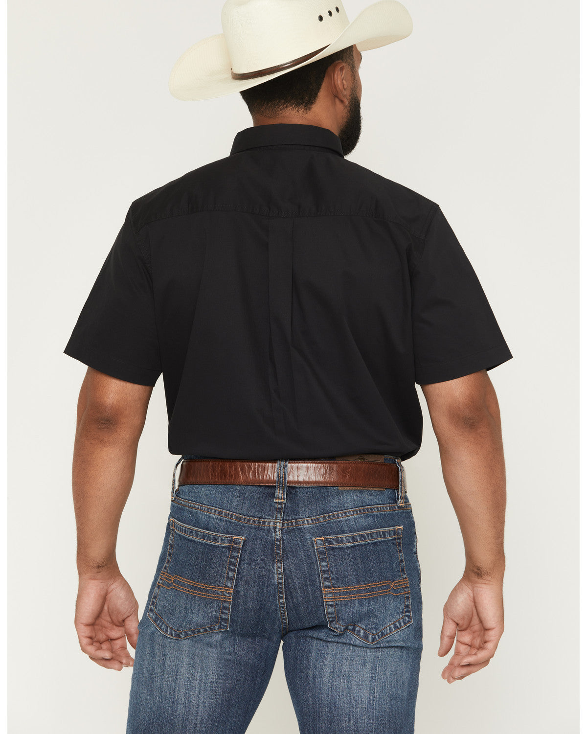 Men's Basic Solid Short Sleeve Button-Down Stretch Western