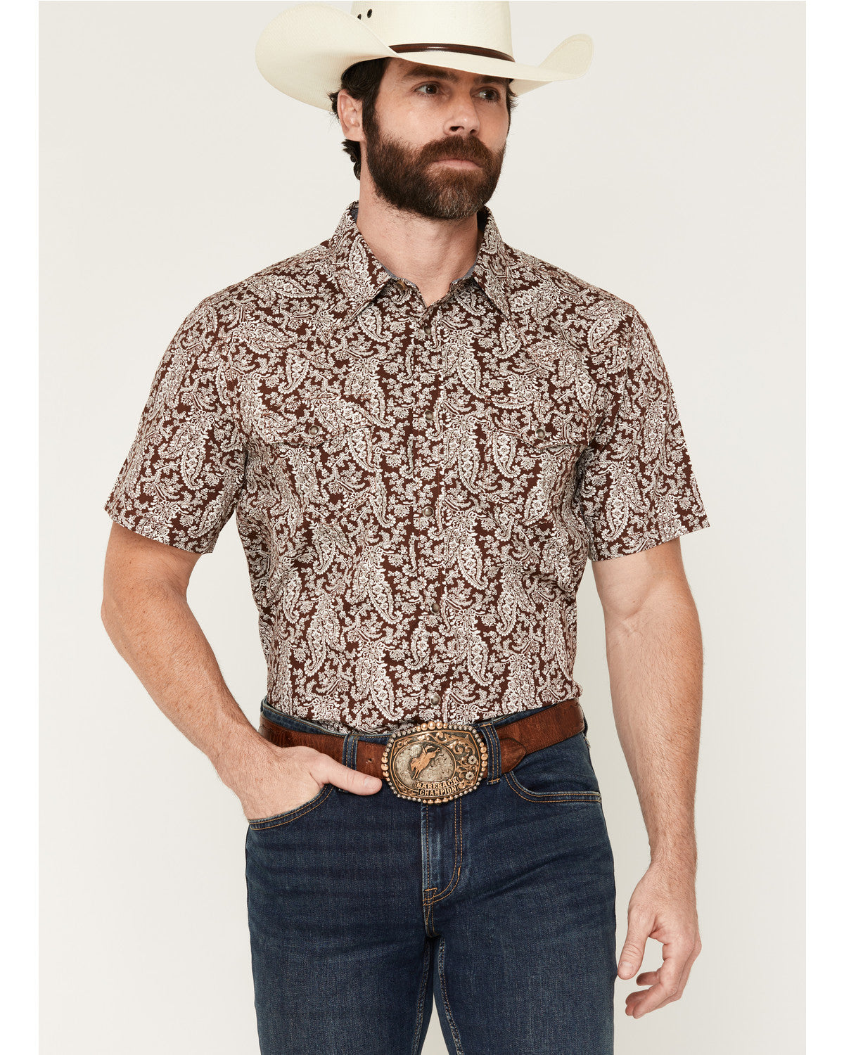 Men's Rusted Gate Paisley Print Short Sleeve Snap Western S