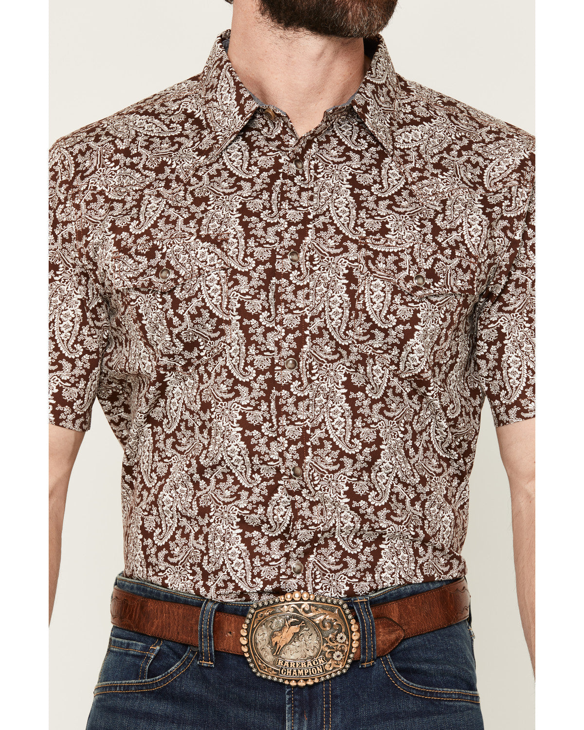 Men's Rusted Gate Paisley Print Short Sleeve Snap Western S