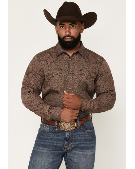 Men's Fireball Geo Print Long Sleeve Snap Western Shirt - B