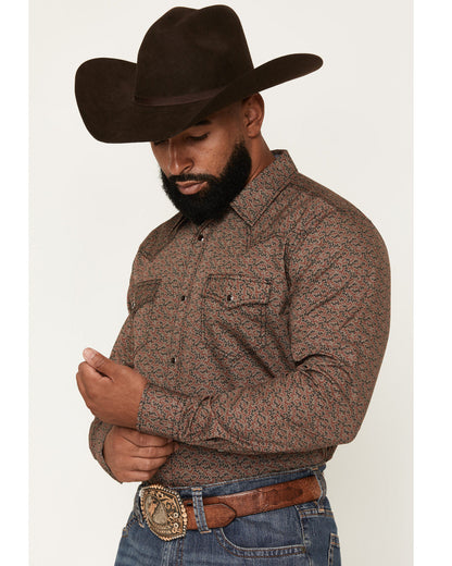 Men's Fireball Geo Print Long Sleeve Snap Western Shirt - B