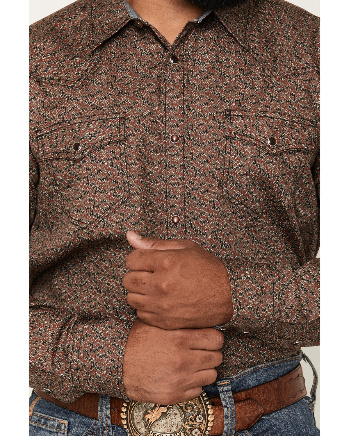 Men's Fireball Geo Print Long Sleeve Snap Western Shirt - B
