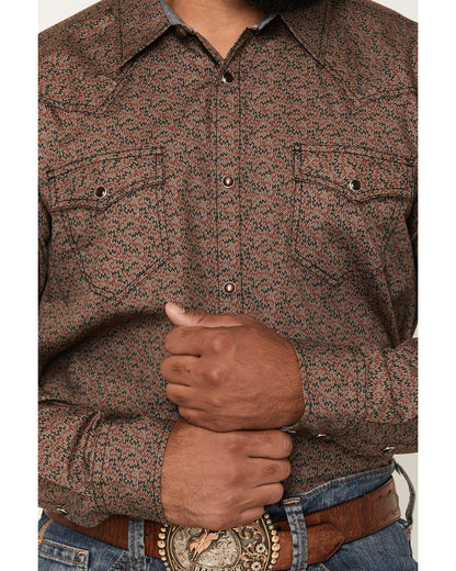 Men's Fireball Geo Print Long Sleeve Snap Western Shirt - B