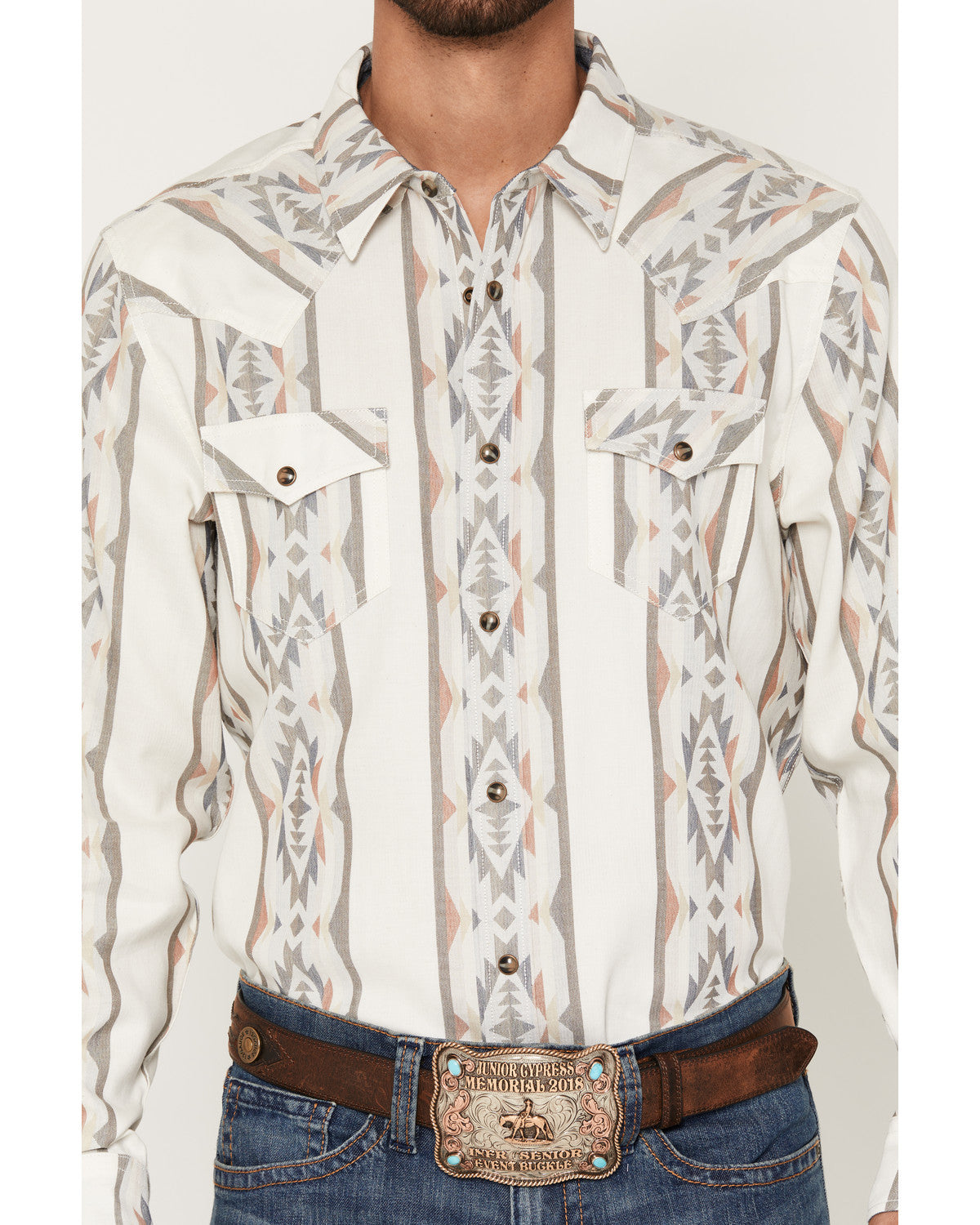 Men's Cowboy Boogie Southwestern Stripe Print Long Sleeve S