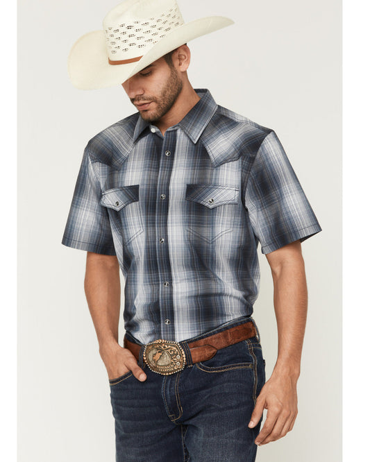 Men's Weed Wacker Plaid Print Short Sleeve Snap Western Shi