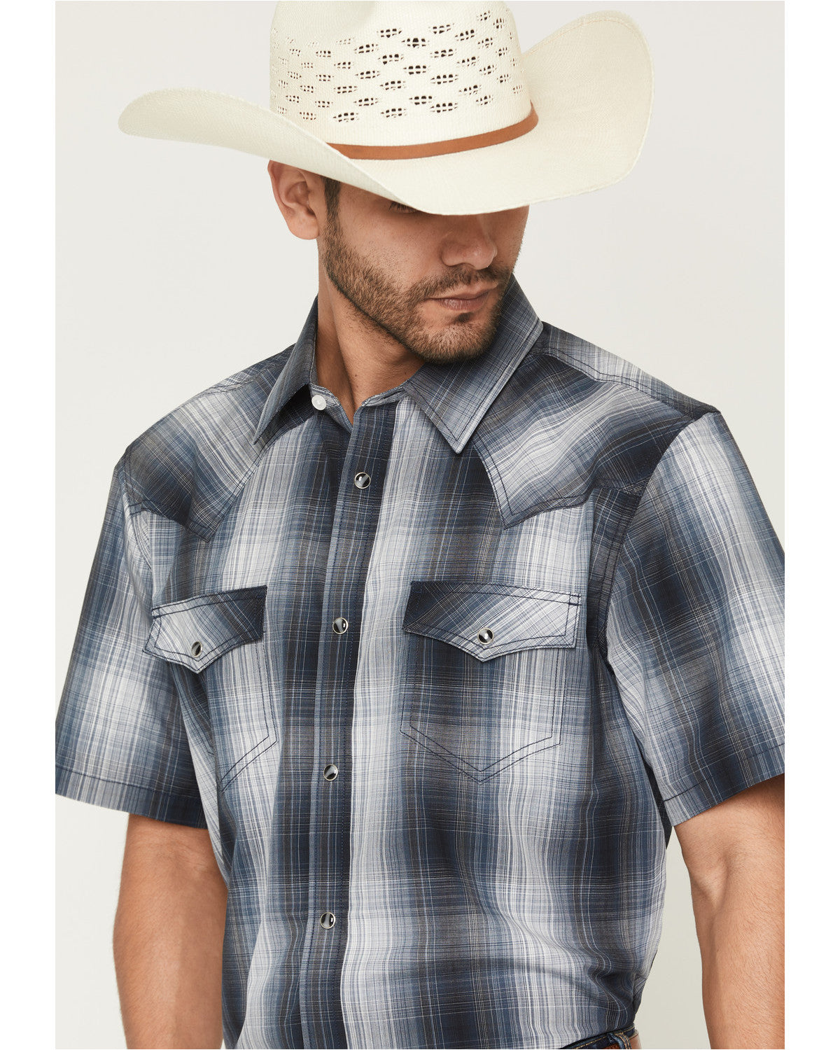 Men's Weed Wacker Plaid Print Short Sleeve Snap Western Shi