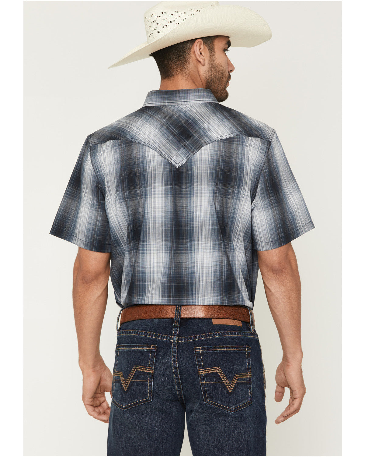 Men's Weed Wacker Plaid Print Short Sleeve Snap Western Shi