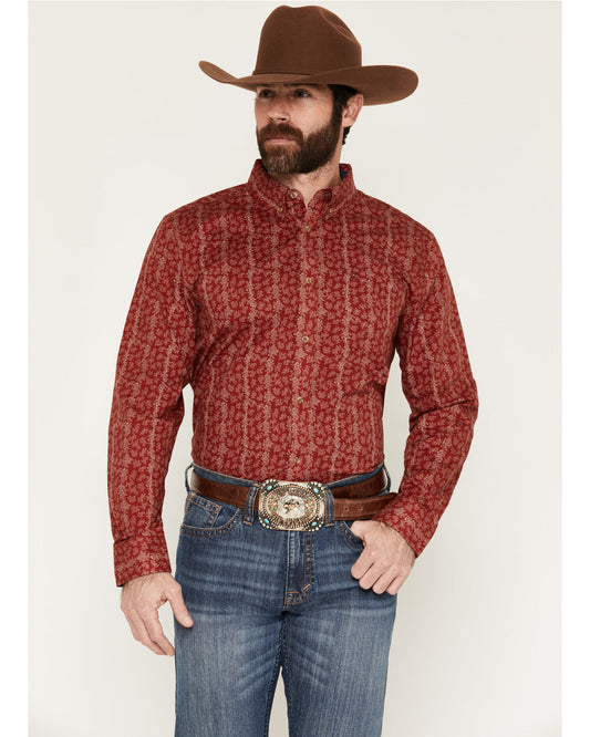 Men's Ol Hickory Floral Stripe Print Long Sleeve Button-Dow