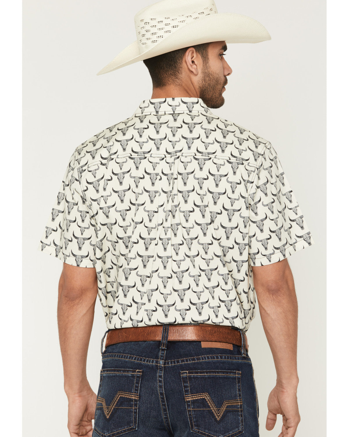 Men's Toro Steer Head Print Short Sleeve Button-Down Stretc