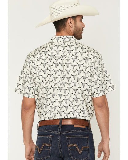 Men's Toro Steer Head Print Short Sleeve Button-Down Stretc