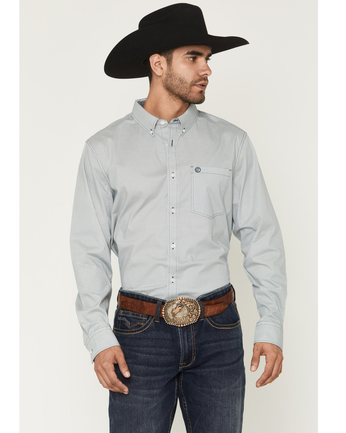Men's Day Job Geo Print Long Sleeve Button-Down Stretch Wes