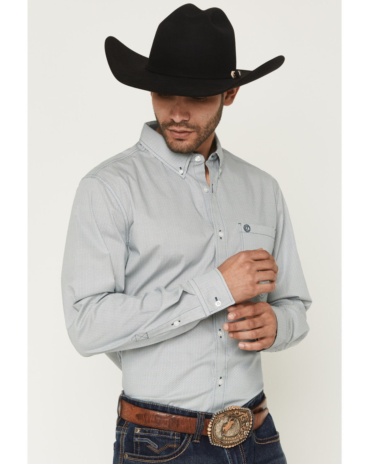 Men's Day Job Geo Print Long Sleeve Button-Down Stretch Wes