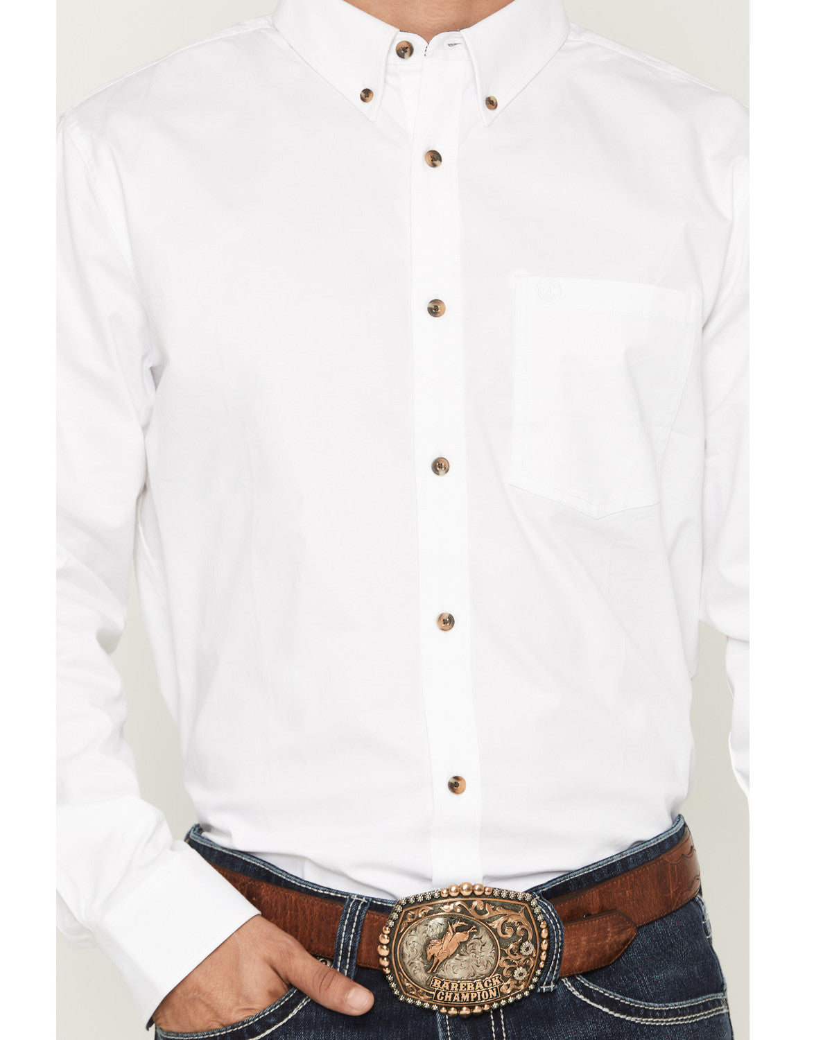 Men's Basic Solid Long Sleeve Button-Down Stretch Western S
