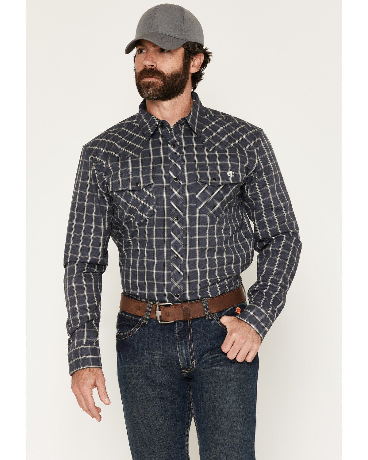 Men's FR Maricopa Plaid Print Long Sleeve Snap Work Shirt
