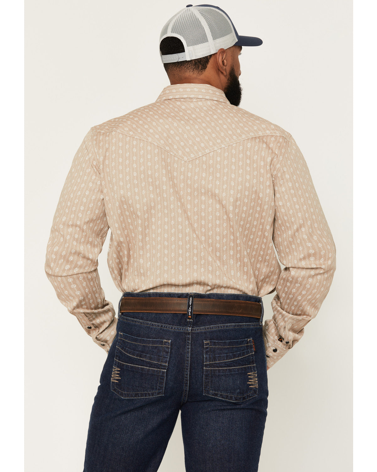 Men's FR Paisley Striped Print Long Sleeve Snap Stretch Wor