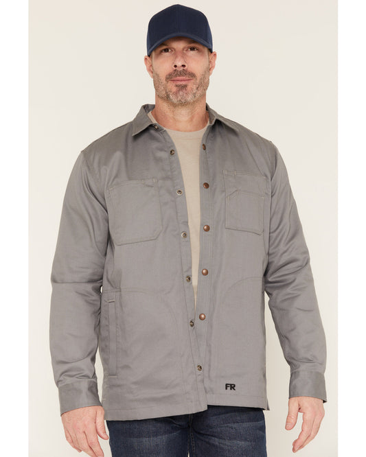 Men's FR Solid Lined Long Sleeve Snap Work Shirt Jacket