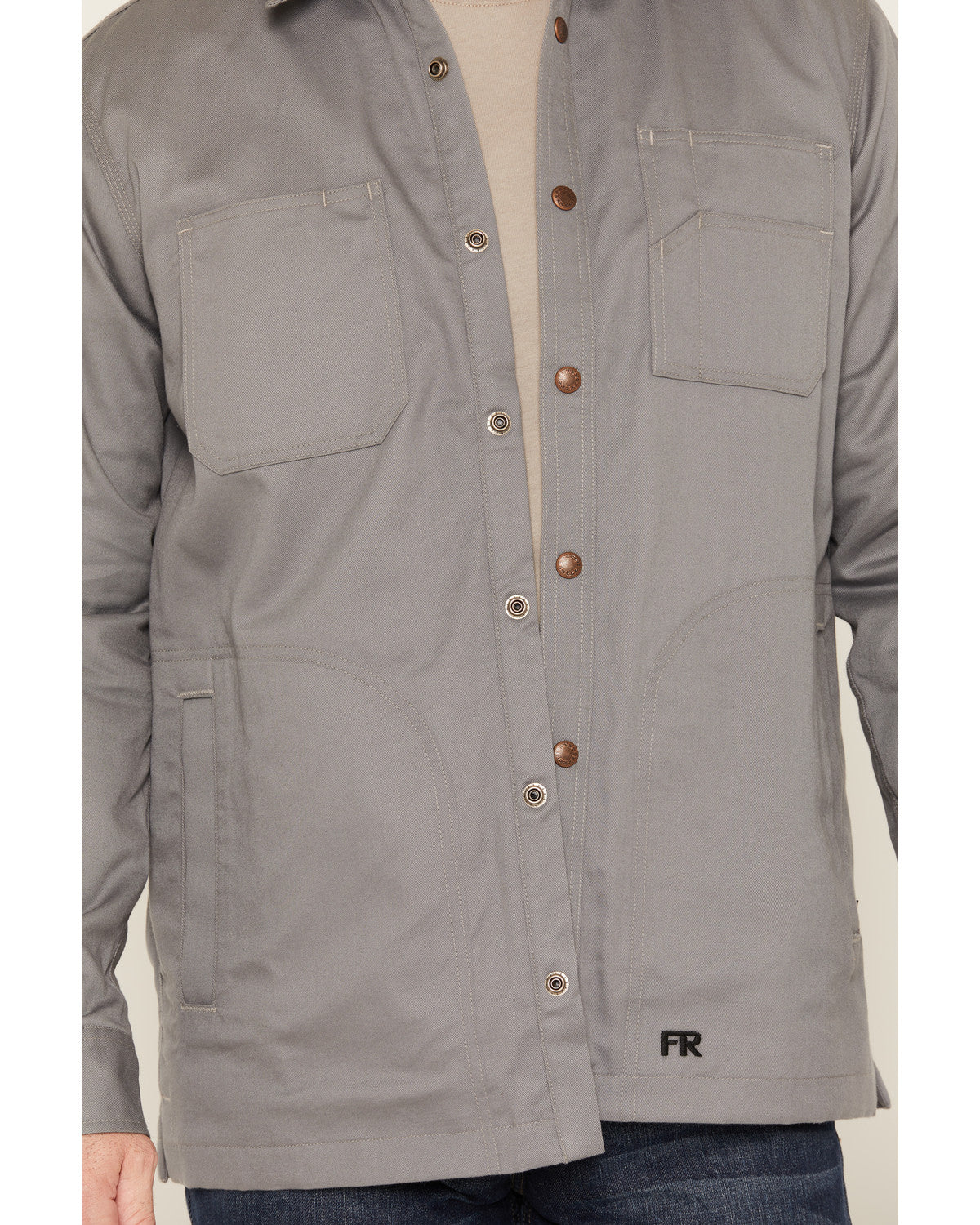 Men's FR Solid Lined Long Sleeve Snap Work Shirt Jacket