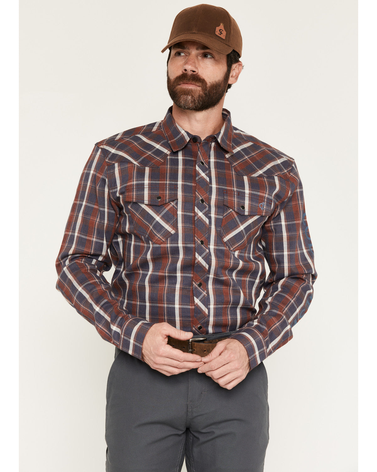 Men's FR McGregor Plaid Print Long Sleeve Snap Work Shirt