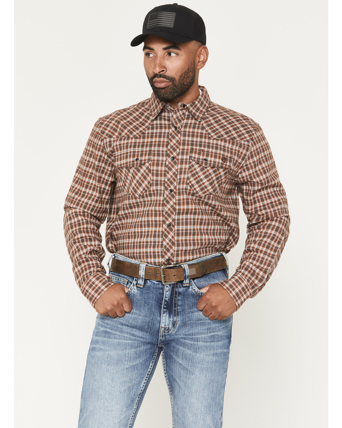 Men's FR Hondo Plaid Print Long Sleeve Snap Stretch Work Sh
